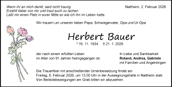 Traueranzeige von Herbert Bauer von Heidenheimer Zeitung