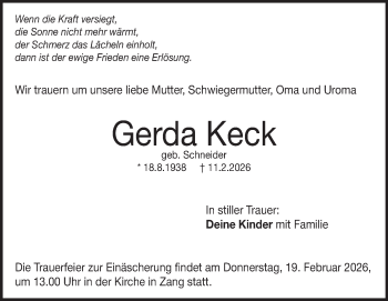 Traueranzeige von Gerda Keck von Heidenheimer Zeitung