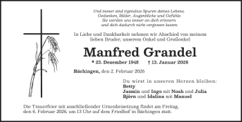 Traueranzeige von Manfred Grandel von Heidenheimer Zeitung