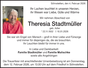 Traueranzeige von Theresia Stadtmüller von Heidenheimer Zeitung