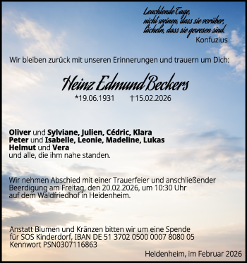 Traueranzeige von Heinz Edmund Beckers von Heidenheimer Zeitung