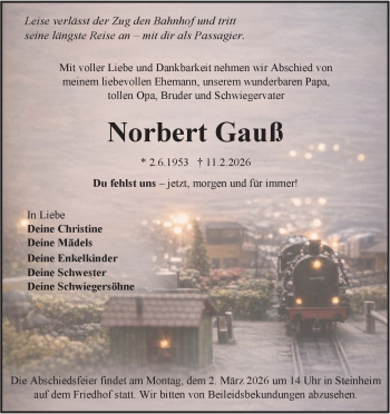 Traueranzeige von Norbert Gauß von Heidenheimer Zeitung